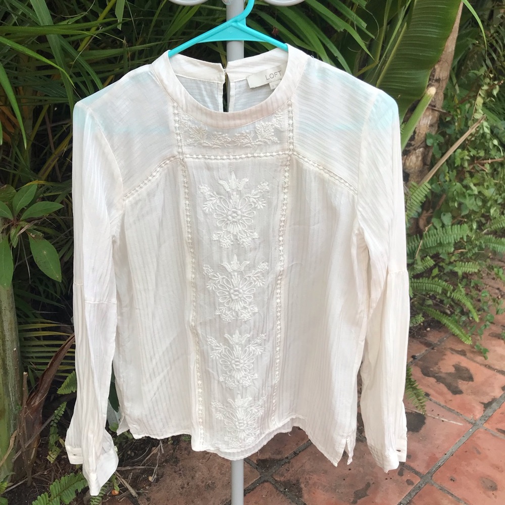LOFT White Embroidered Blouse